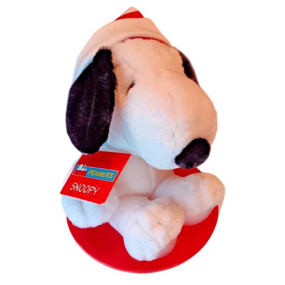 Peanuts Snoopy Plush Red Dog Bowl Snow Sled Nightcap Hallmark Winte Decor - Picture 2 of 6